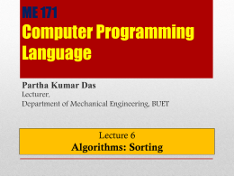 Lecture 6: Algorithms: Sorting