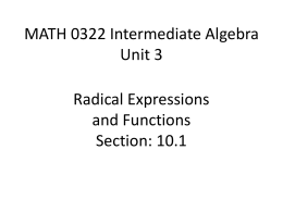 MATH 0322 Intermediate Algebra Unit 2