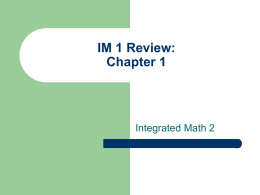 IM 1 Review: Chapter 1 - Appleton Area School District