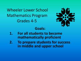 Wheeler Lower School Mathematics Program