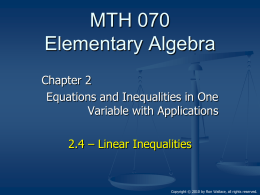 MTH 60 Elementary Algebra I