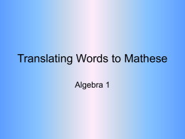 Translating Words to Mathese - cguhs