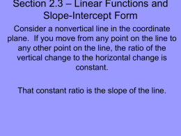 Section 2.3 – Linear Functions and Slope