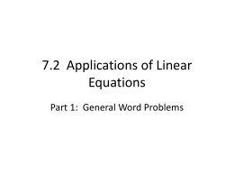 7.2 Applications of Linear Equations