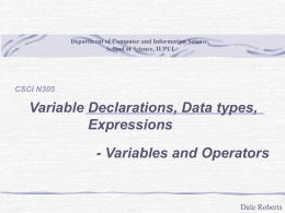 Variables & Operators - Department of Computer and Information