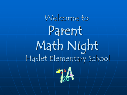 Welcome to Family Math Night Haslet Elementary