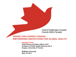 GRAND CHALLENGES CANADA - Faculty of Health Sciences