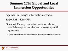 Summer 2014 Global and Local Immersion Opportunities