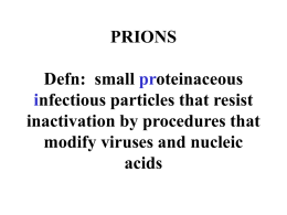 PRIONS Defn: small proteinaceous infectious particles that