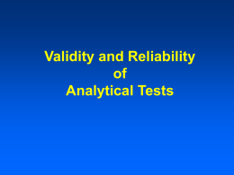 Validity & Reliability of Analytic Tests