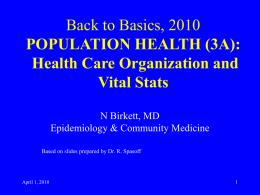 Back to Basics, 2003 POPULATION HEALTH