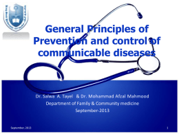 General Principals of prevention and control of disease