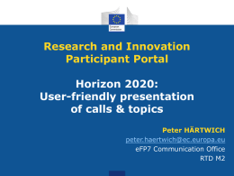 Research and Innovation Participant Portal Horizon 2020: User-friendly presentation