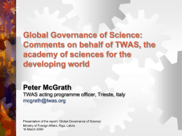 Global Governance of Science, Comments from TWAS