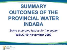 Summary Outcomes of the Provincial Water Indaba