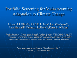Portfolio Screening for Mainstreaming Adaptation to Climate Change