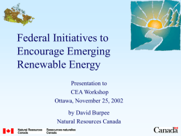 Federal Initiatives to Encourage Emerging Renewable Energy