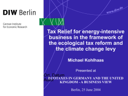 Tax Relief for energy-intensive business in the framework of the