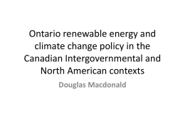 Ontario renewable energy and climate change policy in the Canadian Intergovernmental and