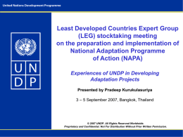 Experiences of UNDP in Developing Adaptation Projects