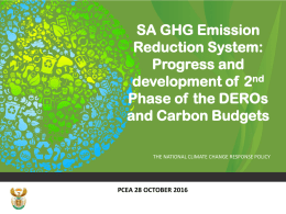 SA GHG Emission Reduction System: Progress and development of