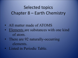 Selected topics Chapter 8 – Earth Chemistry