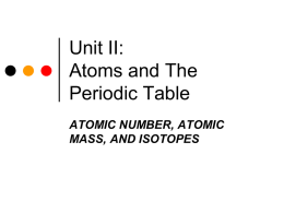 Unit VIII: Atoms and The Periodic Table