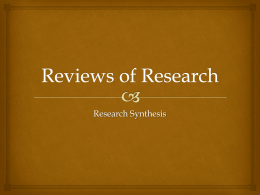 Reviews of Research - University of British Columbia