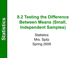 8.2 Testing the Difference Between Means (Small, Independent