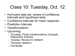 Class 10: Tuesday, Oct. 12 - Wharton Statistics Department