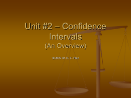 Unit #2 – Confidence Intervals (An Overview)