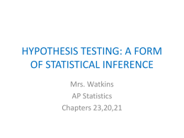 HYPOTHESIS TESTING: A FORM OF STATISTICAL INFERENCE