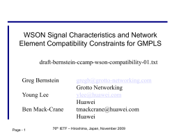 WSON Signal Characteristics and Network Element