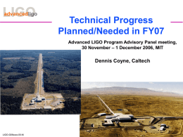 Core Optic Components (COC): Planned/Needed FY07