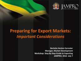 Preparing for Export Markets