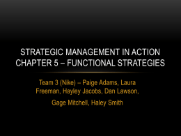 Strategic Management in Action Chapter 5 * Functional Strategies