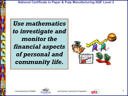 National Certificate in Paper & Pulp Manufacturing NQF Level