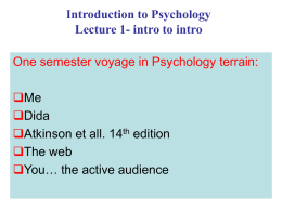 Introduction to Psychology Lecture 1