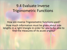 9.4 Evaluate Inverse Trigonometric Functions