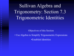 Sullivan Algebra and Trigonometry: Section 8.3