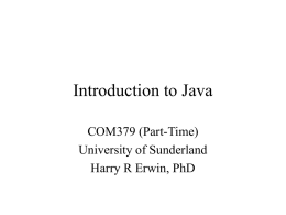 Introduction to Java - University of Sunderland