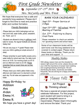 First Grade Newsletter Week 3