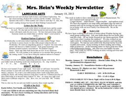 Mrs. Hein`s Weekly Newsletter!