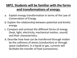 S8P2. Students will be familiar with the forms and transformations of