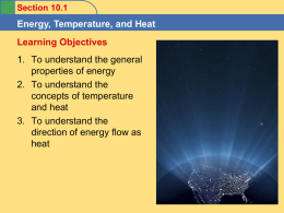 Section 10.1 Energy, Temperature, and Heat