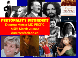 MSIV personality disorders v 2012_Dr D Mercer