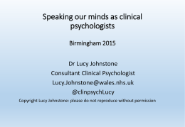 Lucy Johnstone: Speaking our minds as clinical psychologists