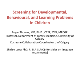 Screening for Developmental and Behavioral Problems in Children