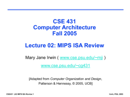 CSE 431. Computer Architecture