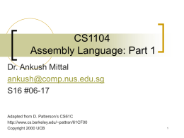 CS1104 Assembly Language: Part 1